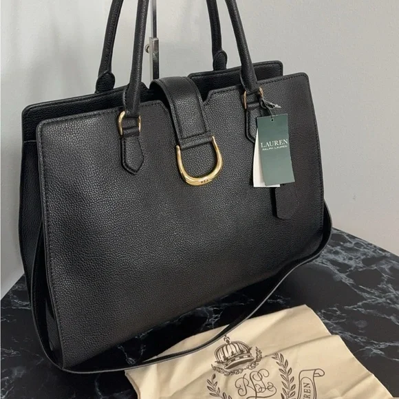 LAUREN RALPH LAUREN Large Bag Leather Black Carryover Laptop Satchel AUTHENTIC - Picture 8 of 16